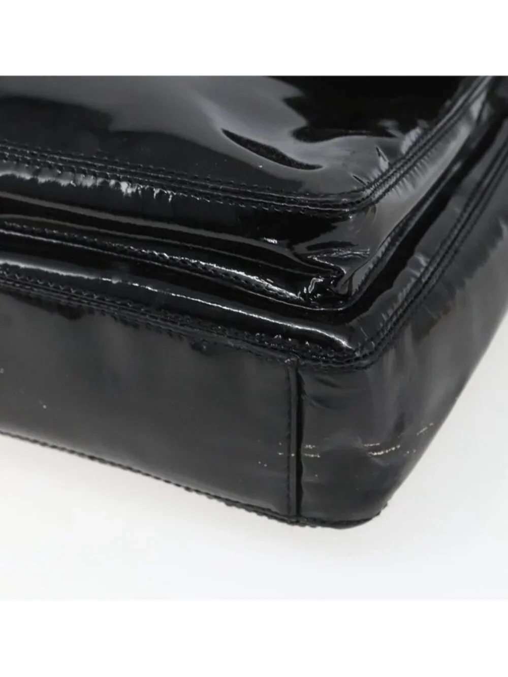 Authentic CHANEL COCO Mark Shoulder Bag Patent leather Black Silver CC